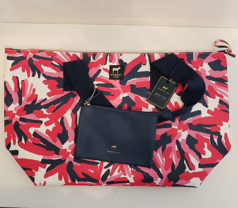 Dabney Lee Large Tote Bag Shopper Pink Red Blue & White w/Removable Pouch NWT